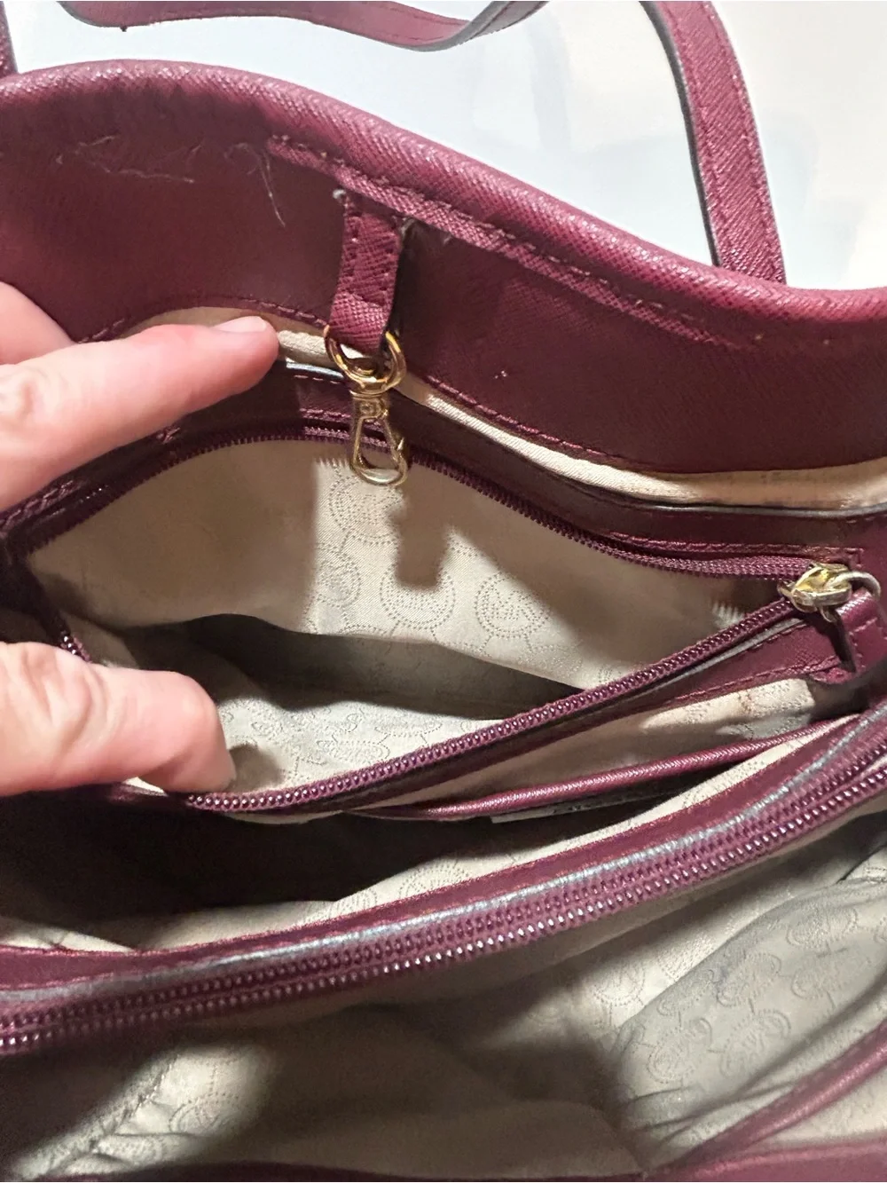 Michael Kors Wine Jet Set Travel Saffiano Leather Tote with Gold Logo Charm